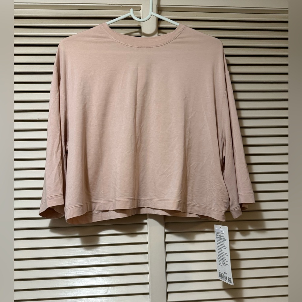 NWT lululemon modal relaxed fit cropped short sleeve shirt mysh misty shell 10